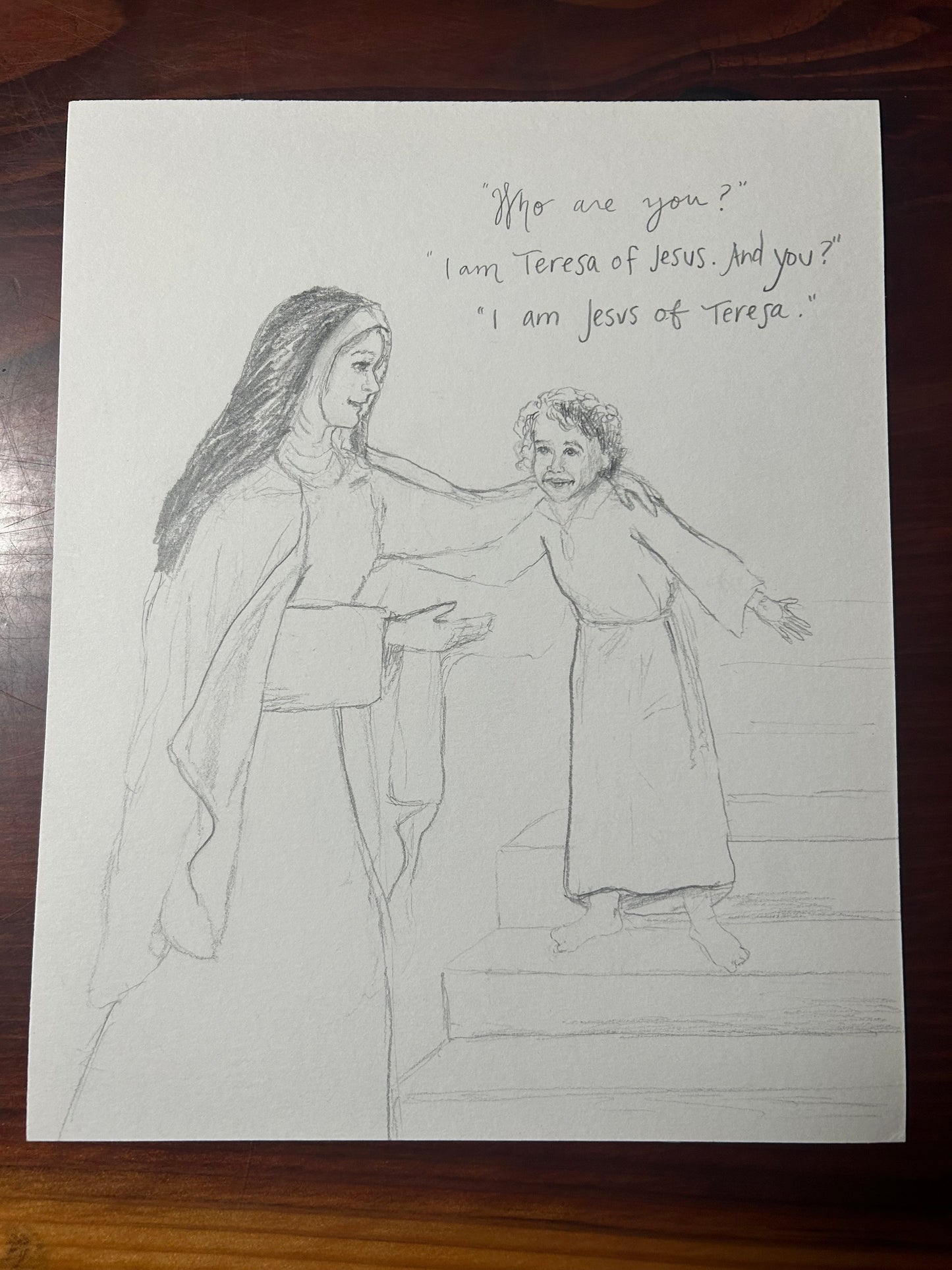 Saint Series: Original Sketch of Saint Teresa of Avila and Jesus