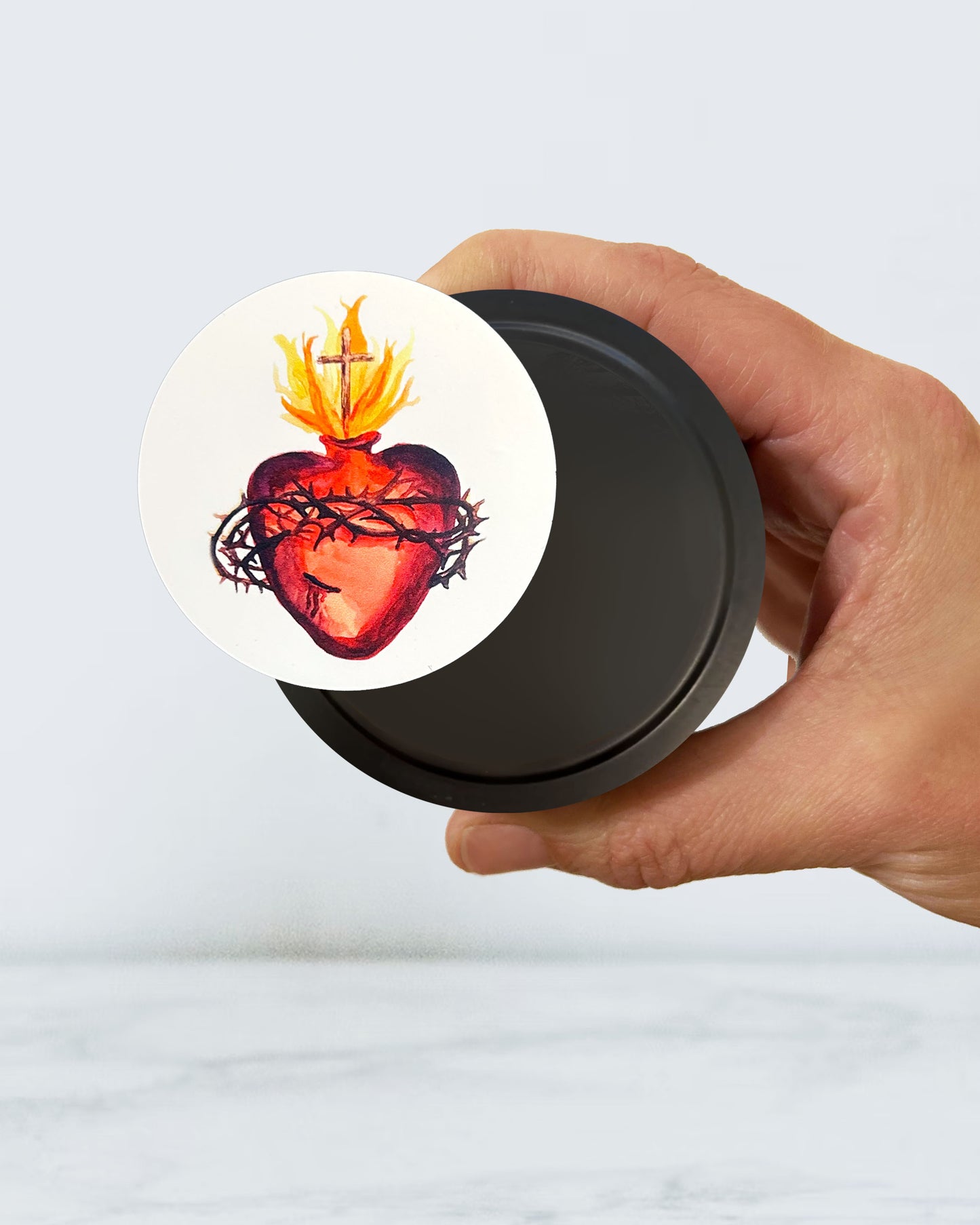 Sacred Heart Candle Tin (Chrism Scented, Black)