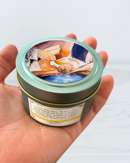 Baptism Candle Tin (Chrism Scented)