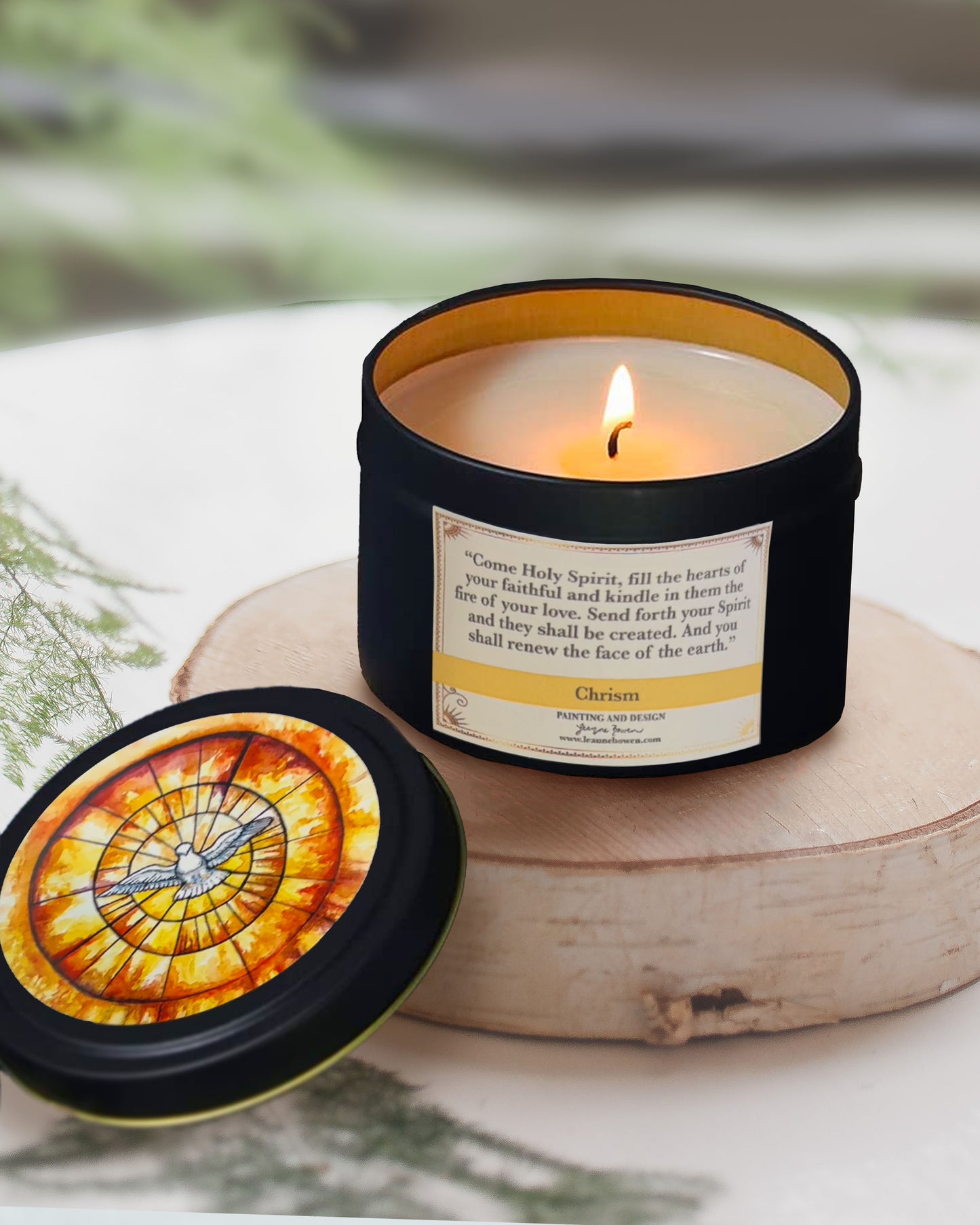 Holy Spirit Candle Tin (Chrism Scented, Black)